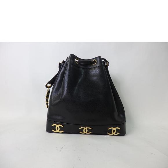 Chanel Caviar Skin Shoulder Mark Triple Chain Coco Shoulder Drawstring Bag - Picture 1 of 9